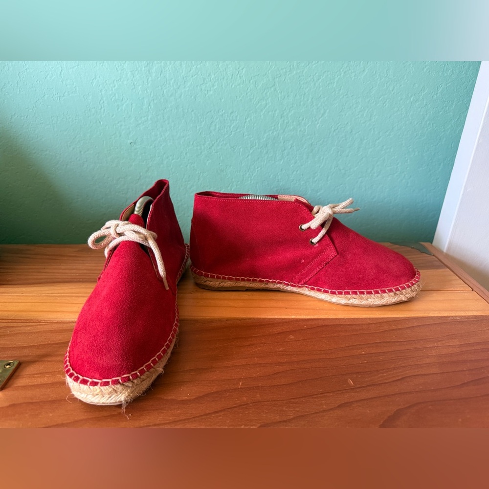 Red Suede Lace-Up Espadrille Boots Women’s Size 38 (7.5-8) Handmade Spain Style